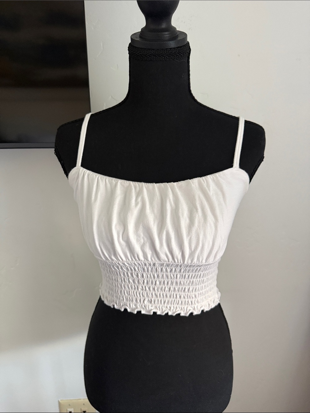Hollister White Smocked Spaghetti-Strap Crop Top